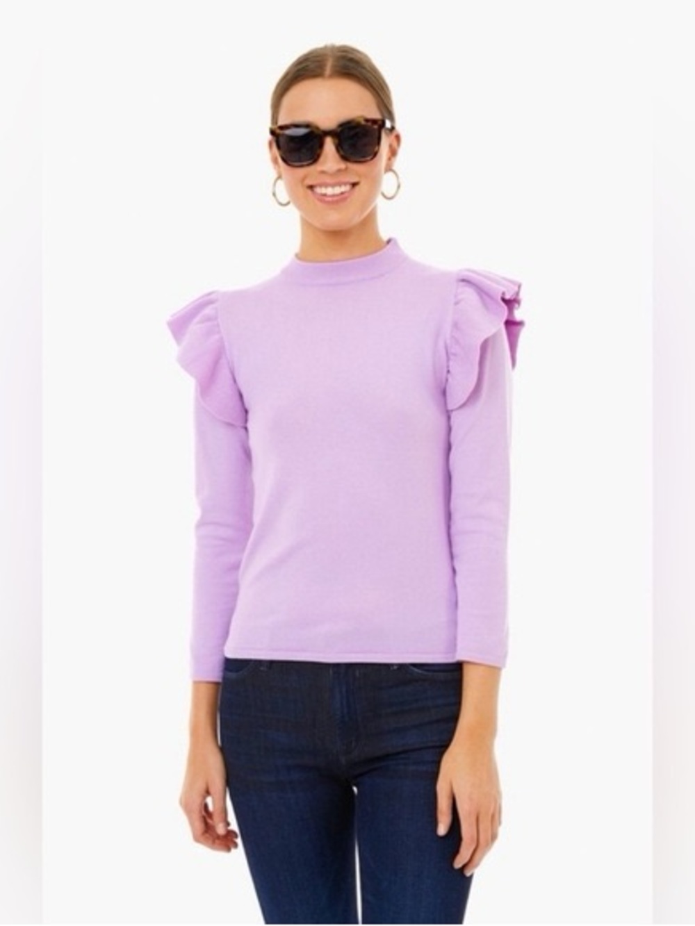 Tuckernuck Pomander Place Lavender Purple Ruffle Shoulder Mock Neck Top Size M
